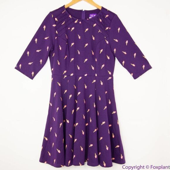 Unique Vintage Gwynnie Bee Purple Ice Cream Cone Fit And Flare Dress, 0XL - Picture 4 of 16
